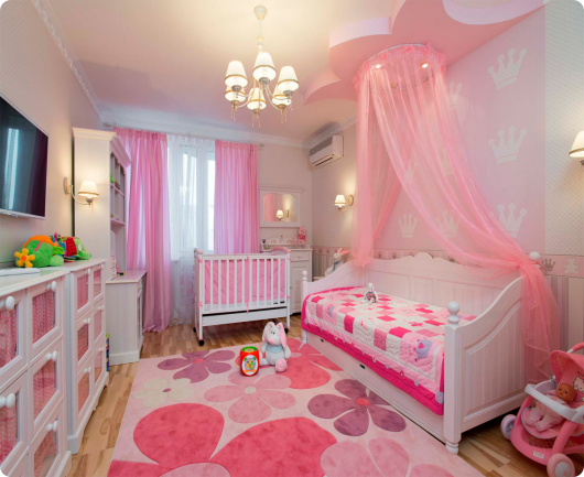 дизайн детской комнаты в розовых тонах